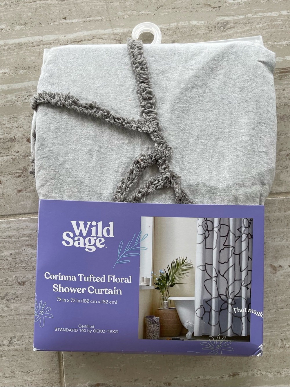 Wild Sage Corinna Tufted Floral Shower Curtain - Gray